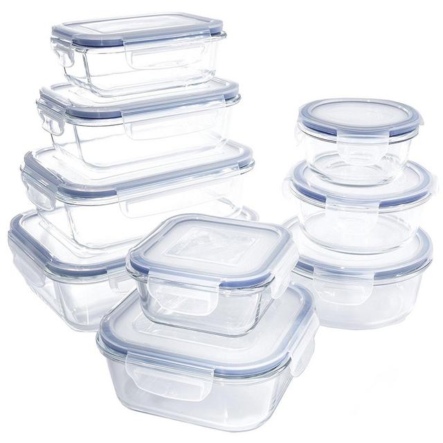18 piece Glass Food Container Set with Locking Lids - BPA Free - Dishwasher, Oven, Microwave Safe