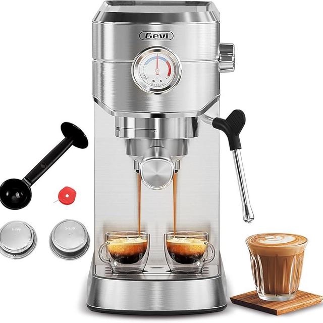 Gevi Espresso Machine 20 Bar, Professional Espresso Maker Latte Machine with Milk Frother, Stainless Steel Expresso Coffee Machines for Home, Compact Cappuccino Machine, Great Gift Choice, Silver