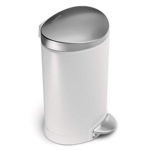 simplehuman 6 Liter / 1.6 Gallon Stainless Steel Compact Semi-Round Bathroom Step Trash Can, White Steel With Stainless Steel Lid