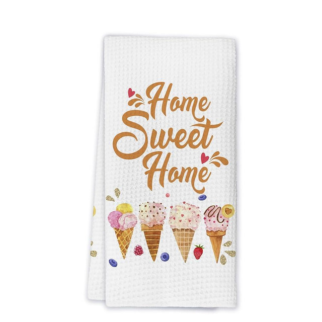 NQDWX Cute Ice Cream Cone Home Sweet Home Kitchen Towels - 16x24 Inch Seasonal Summer Decor for Farmhouse Kitchens, Fun Sweet-Themed Gift for Ice Cream Lovers. (060)
