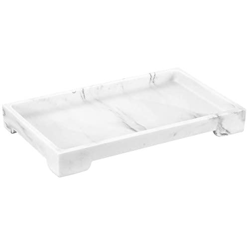 Luxspire Vanity Tray, Bathroom Toilet Tank Storage Tray, Resin Kitchen Sink Trays, Vanity Countertop Organizer for Candles Soap Towel Perfume Holder Decor Jewlery Dish, Marble Style -M- Gravel White