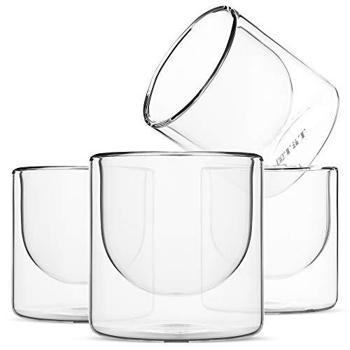 BTäT- Double wall glass, Set of 4 (6.5 oz, 190 ml), Insulated Drinking Glasses, Espresso Cups, Glass Coffee Cups, Cappuccino Cups, Scotch Glasses, Glass Mug for Hot & Cold Beverages, Tea Cups