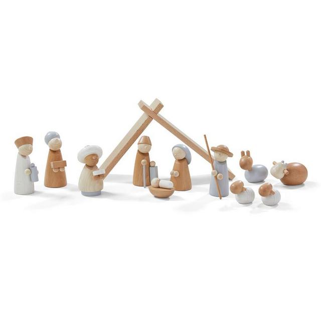 HABA Wooden Nativity Set - Family Keepsake Manger Scene in Natural Colors - 13 Sturdy Beechwood Pieces (Made in Germany)