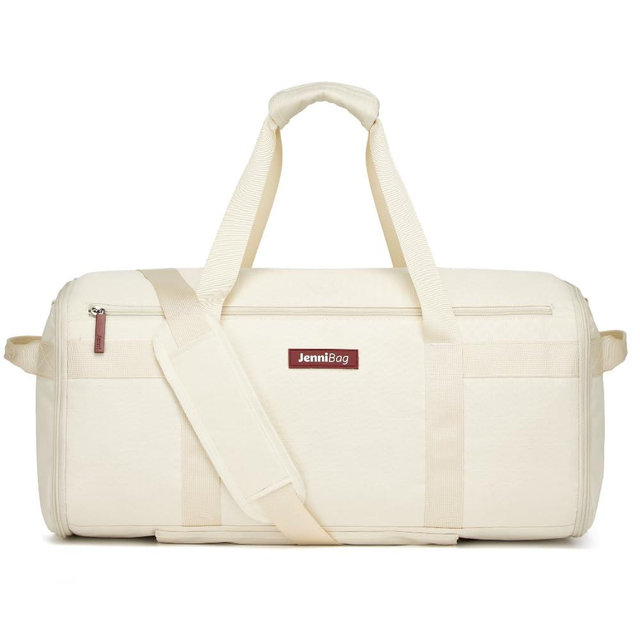 JenniBag Convertible Travel Bag for Women, 60L Weekender Garment Duffel Carry-On with Shoe Compartment, Trolley Sleeve, Durable Water-Resistant Overnight Bag (Classic, Beige)