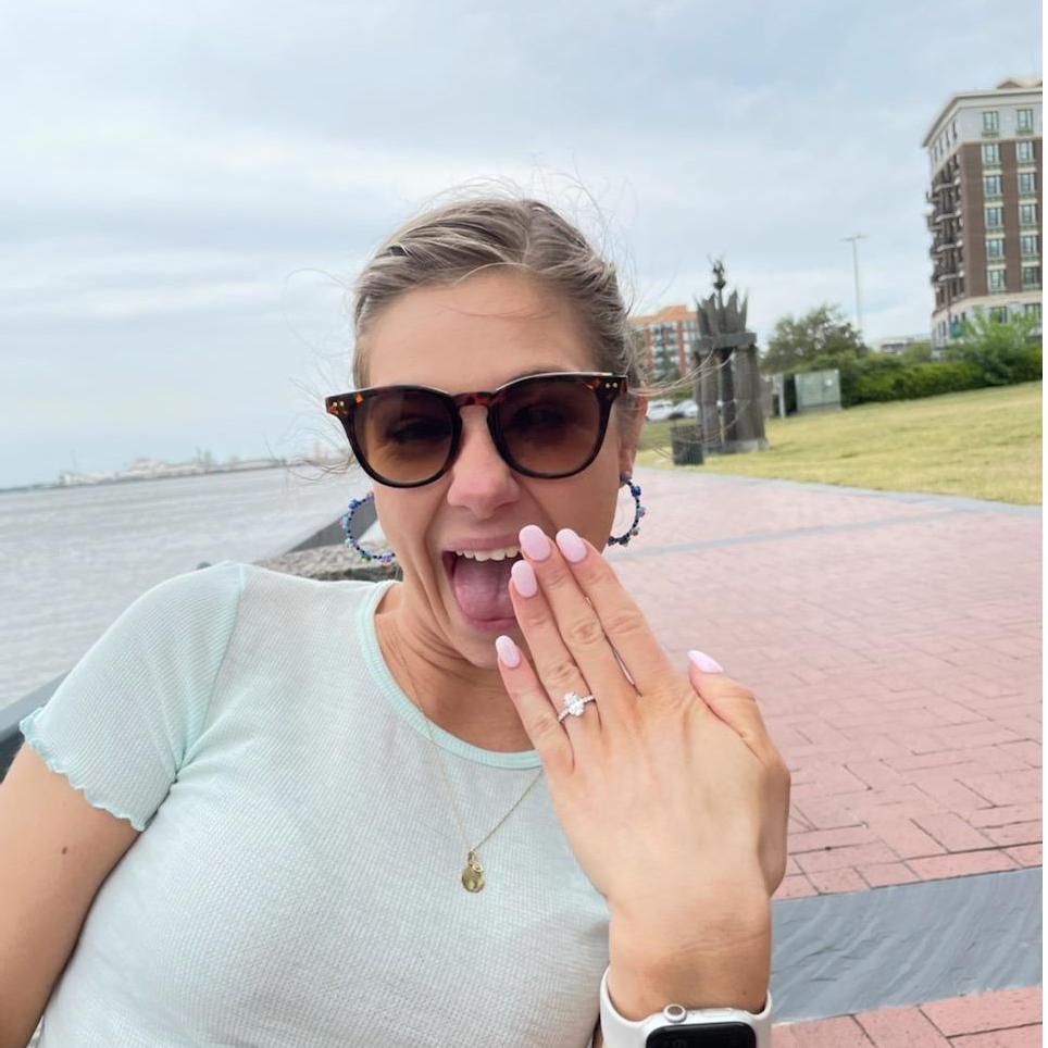 First photo of Hannah after the romantic proposal!