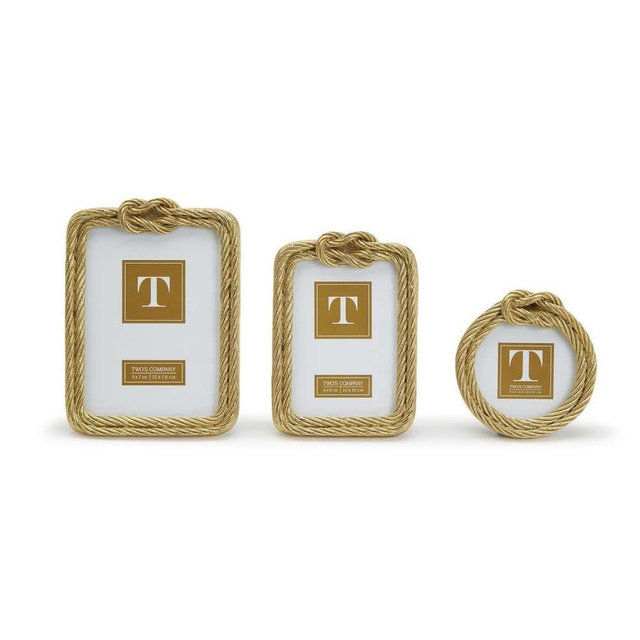 Two's Company Golden Threads Set of 3 Top Knot Rope Photo Frames with 3 Sizes