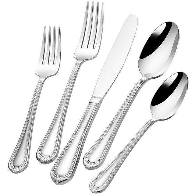Heavy Duty Silverware Set for 12, 18/10 Stainless Steel, 60 Pieces Silverware Knife Spoon and Fork Set, Dishwasher Safe Flatware Set with Beaded Edge Handle