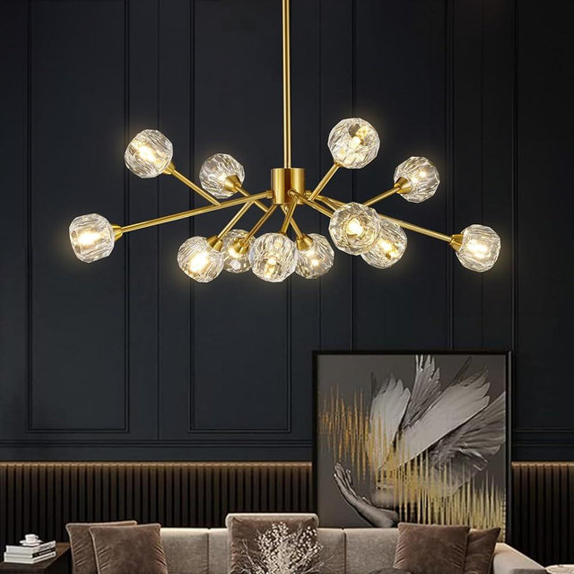 Weesalife Sputnik Chandeliers Modern Crystal Pendant Lighting Gold Chandelier 12 Lights Mid Century Ceiling Light Fixtures for Dining Room Kitchen Island Living Room Bedroom Bar