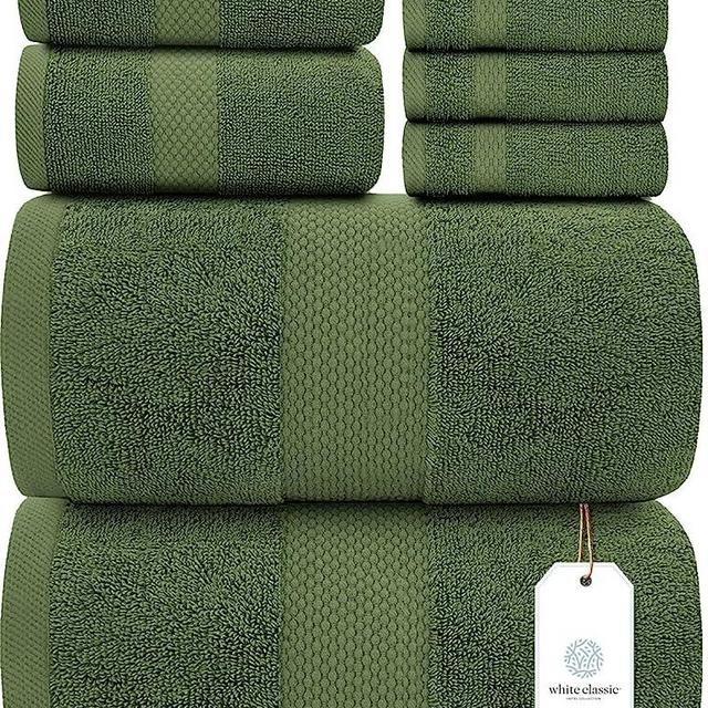 White Classic Luxury Forest Green Bath Towel Set - Combed Cotton Hotel Quality Absorbent 8 Piece Towels | 2 Bath Towels | 2 Hand Towels | 4 Washcloths [Worth $72.95] 8 Pack | Forest Green