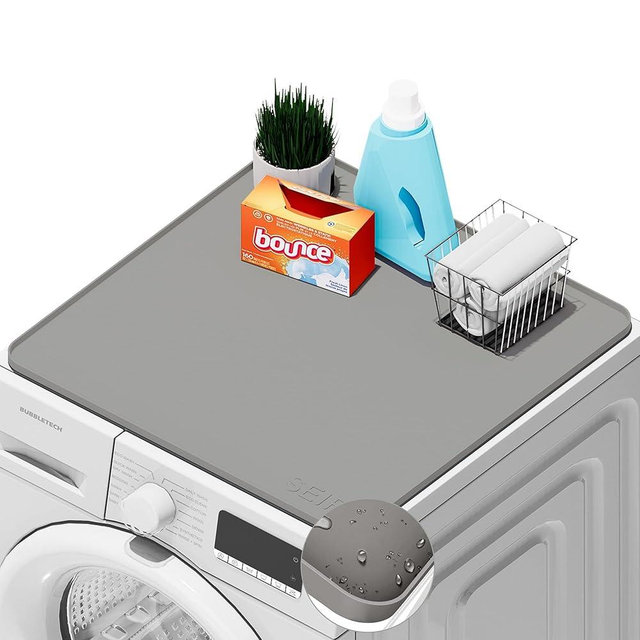 SEIRI 1pcs Washer and Dryer Covers for the Top, 26" x 26" Silicone Dryer Top Protector Mat Non-slip Waterproof Washing Machine Cover Protector Top Load for Laundry & Kitchen (Light Gray)