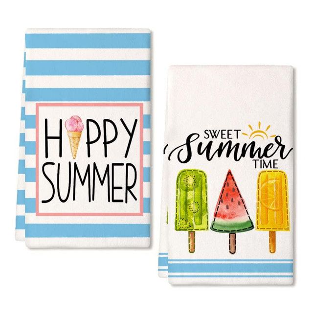 ARKENY Popsicle Hello Summer Kitchen Towels Dish Towels Set of 2,Blue Stripes Ice Cream Hand Towels 18x26 Inch Drying Dishcloth,Farmhouse Home Seasonal Holiday Summer Decorations AD325