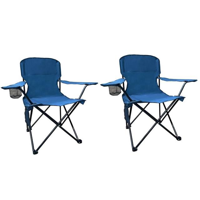 SAILARY 2PCS Folding Camping Collapsible Chairs Heavy Duty Lawn Chair with Cooler Bag, Storage Pocket, Waterproof Bag Outdoor Arm Chair, Supports 225LBS, Cyan