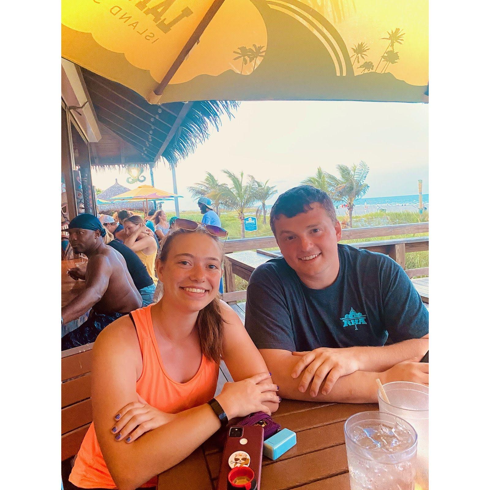 Trying a seafood place at the beach. We were very sunburnt by the end of the week. My skin practically matched my tank top at this point!