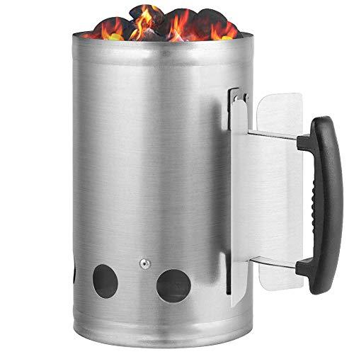 Charcoal Chimney Starter 11"X7" Grill Barbecue BBQ Galvanized Steel Chimney Lighter Basket Outdoor Cooking Quick Rapid Fire Briquette Charcoal Starters Can Canister for Grilling Camping Accessories