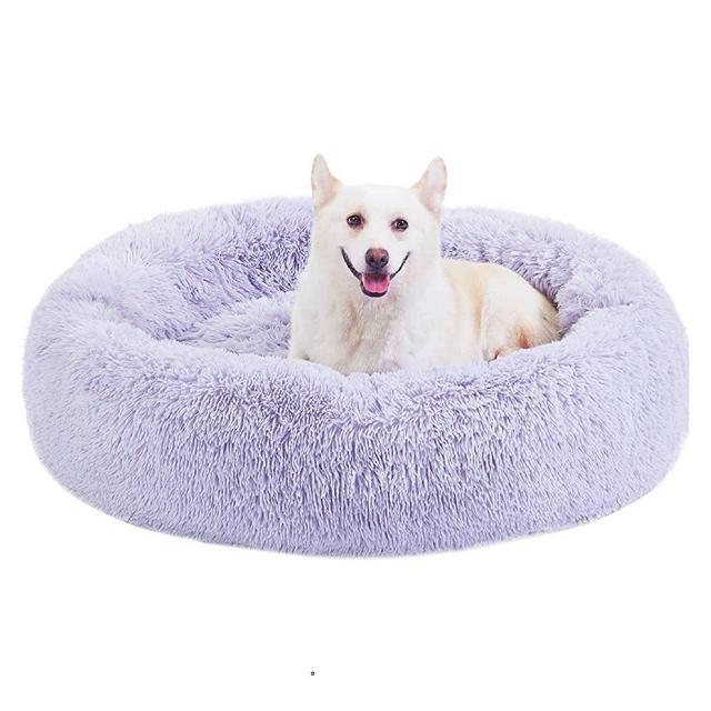 Best Friends by Sheri The Original Calming Donut Cat and Dog Bed in Shag Fur Lavendar, Large 36x36