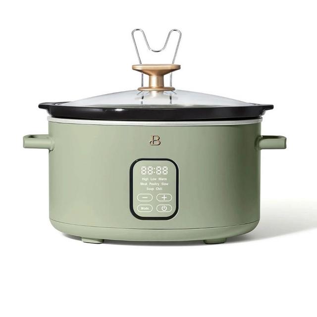 Beautiful 6 Qt Programmable Slow Cooker, 5 Preset Functions, Touch-Activated Display, Dishwasher-Safe, Serves 7, Removable Ceramic Pot, Stainless Steel, Drew Barrymore, Matte Finish((Green)