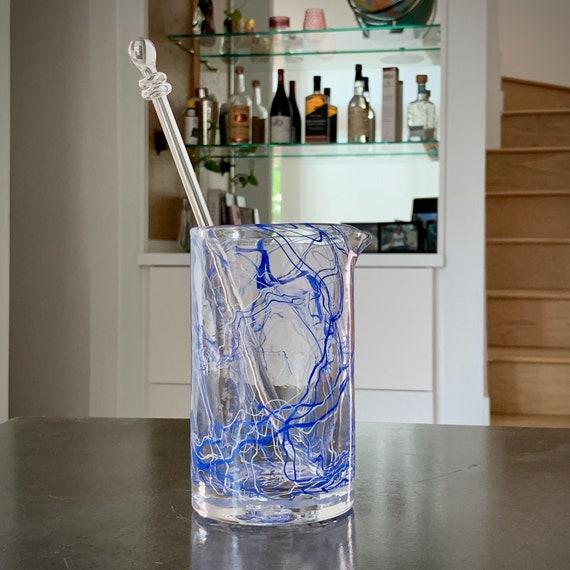 Read the full title Strada in Blue - Cocktail Mixing Glass, Bar Mixing Pitcher for Stirring Drinks, Hand blown, Smooth Pour Spout, Made in USA