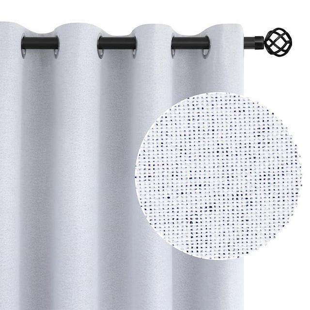 BGment Linen Greyish White 100% Blackout Curtains 63 inches with Liner for Bedroom Grommet Linen Textured Thermal Insulated Room Darkening Window Drapes for Living Room, 2 Panels, Each 52 x 63 Inch