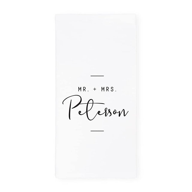 The Cotton & Canvas Co. Personalized Mr. & Mrs. and Last Name Soft and Absorbent Kitchen Tea Towel, Flour Sack Towel and Dish Cloth