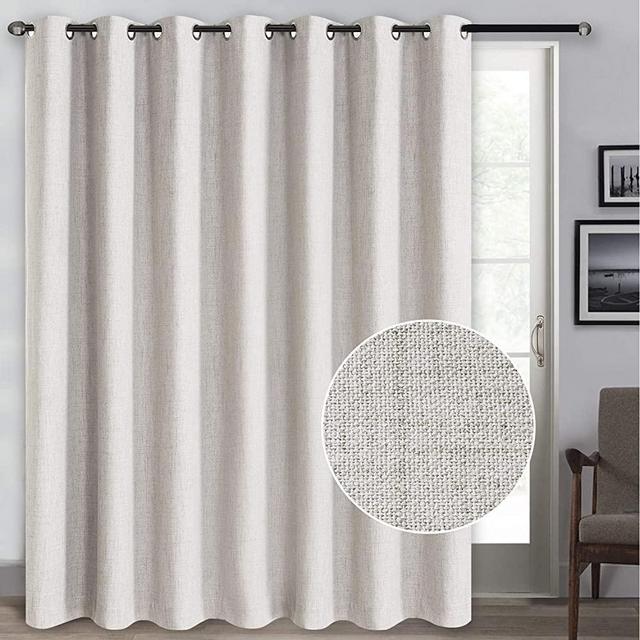 Rose Home Fashion 100% Blackout Curtains, Sliding Door Curtains for Living Room Linen Textured Patio Door Curtains Drapes Extra Wide Grommet Curtain Panel-1 Panel (100x84 Beige)