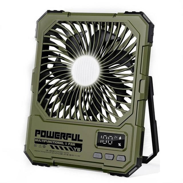 NAOIY Portable Fan, Camping Fan, 20000mAh 6-Inch 18-85H Rechargeable Ultra Thin Foldable with Built-in Power Bank, LED Light, Remote Control, Hook for Outdoor Camping Tent RV Travel (Green)