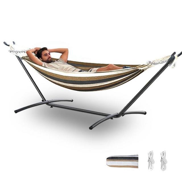 ANAGOO Double Hammock, Heavy Duty Portable, 500 lb Weight Capacity, Perfect for Both Indoors and Outdoors, 2 Person Hammock with Carrying Bag, Coffee