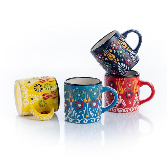 EVANILIFE Ceramic Espresso Cups, 5 Oz Espresso Cups Set of 4, Handmade Espresso Cup, 2.75 Inch Cappuccino Cup, Multicolor Demitasse Cups, Dishwasher Safe Espresso Mugs, Coffe Mug Set (SULTAN'S GARDEN)