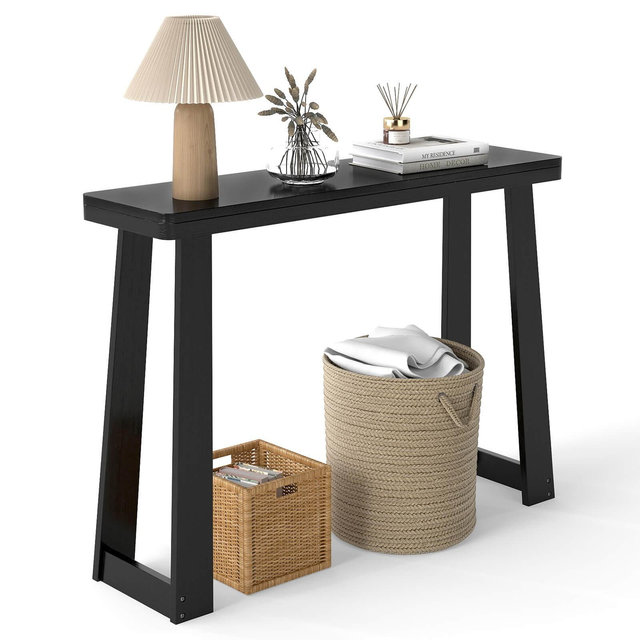 Costway 43-Inch Console Table, Narrow Long Rubberwood Table Behind the Couch for Hallway Black