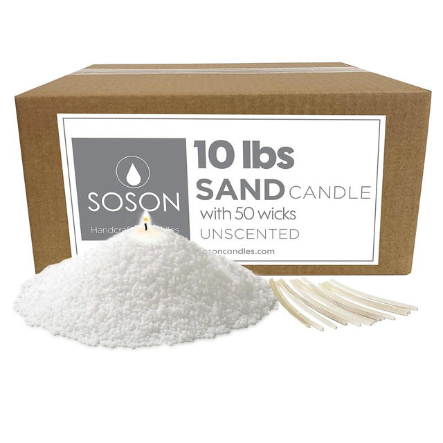 Simply Soson 10 lb White Unscented Pearled Candle, Sand Wax Candle, Long Lasting Powder, Refillable Natural Wax with 50 Wicks for Candle Making