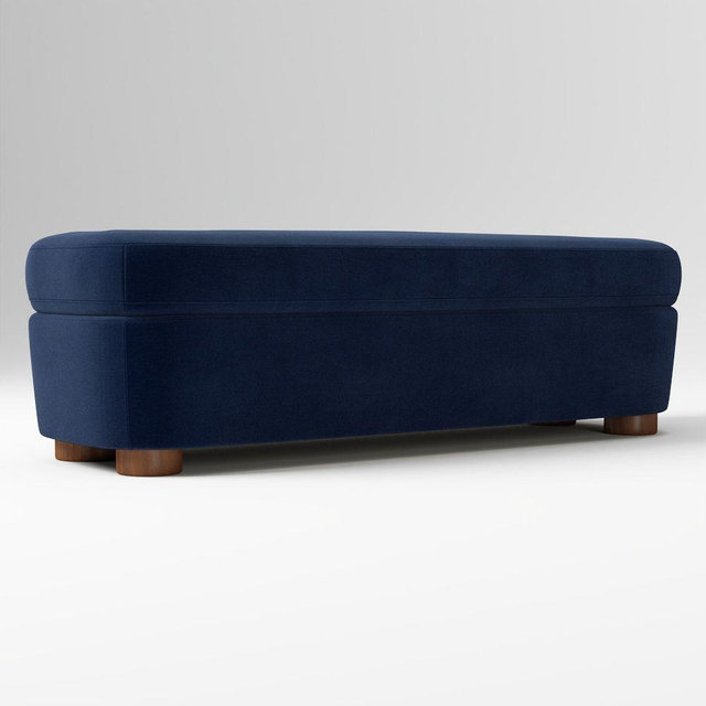 Leroy Storage Bench, Performance Velvet Ink Blue, Cool Walnut