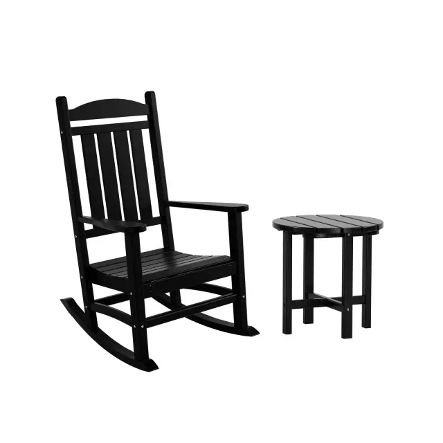 WestinTrends 2-Piece Classic Porch Rocking Chair With Side Table Set, Black