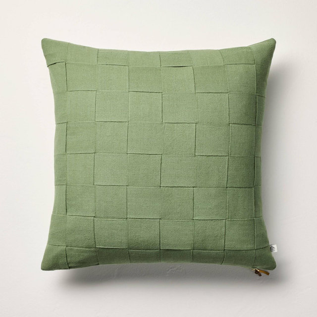 18"x18" Basket Weave Square Throw Pillow Green - Hearth & Hand™ with Magnolia