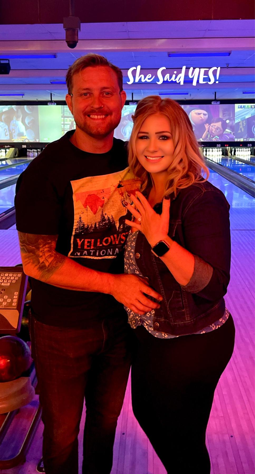 July 5, 2022 Jake finally proposed and I said yes! He proposed at the same bowling alley we had our first date at!
