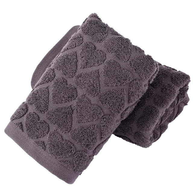 YiLUOMO Full Embossed Hearts Pattern Grey Hand Towel Set of 2 100% Cotton Super Soft Highly Absorbent Decorative Hand Towels for Bathroom Home 13x 29 Inch