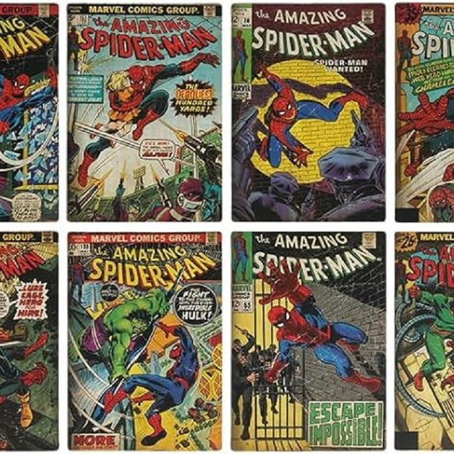 Spiderman Comic Book Coaster Set - Official Licensed Disney Merchandise, 8pk Gamer and Comic Series Fan Decor and Gift, Nostalgic Marvel Superhero Desk and Coffee Table Accessory | Paladone