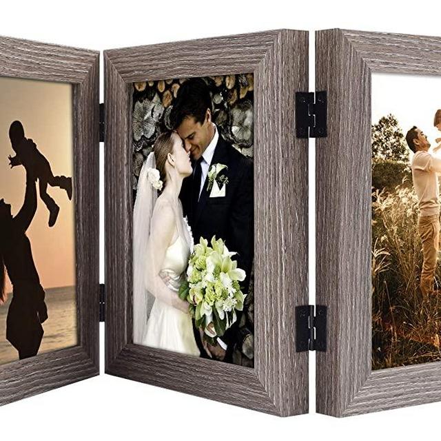 Golden State Art, Decorative Hinged Table Desk Top Picture Photo Frame, 3 Vertical Openings, with Real Glass (5x7 Triple, Grey, 1-Pack)