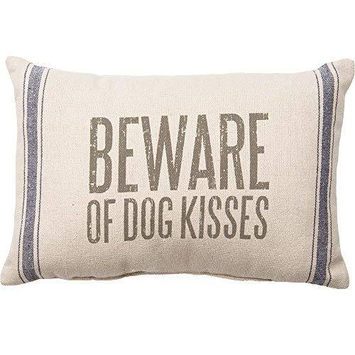 Primitives by Kathy Vintage Flour Sack Style Throw Pillow, 15 x 10-Inches, Dog Kisses