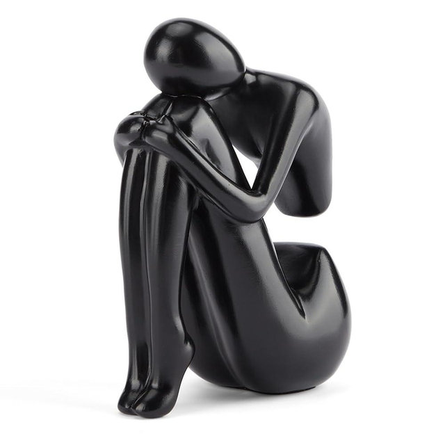 Xmeden Black Decor Women Statue, Thinker Girl Sculptures, Modern Abstract Art Accents, Black Resin Collectible Figurines for Living Room Bedroom Bookshelf Coffe Table, Resin, 1Piece