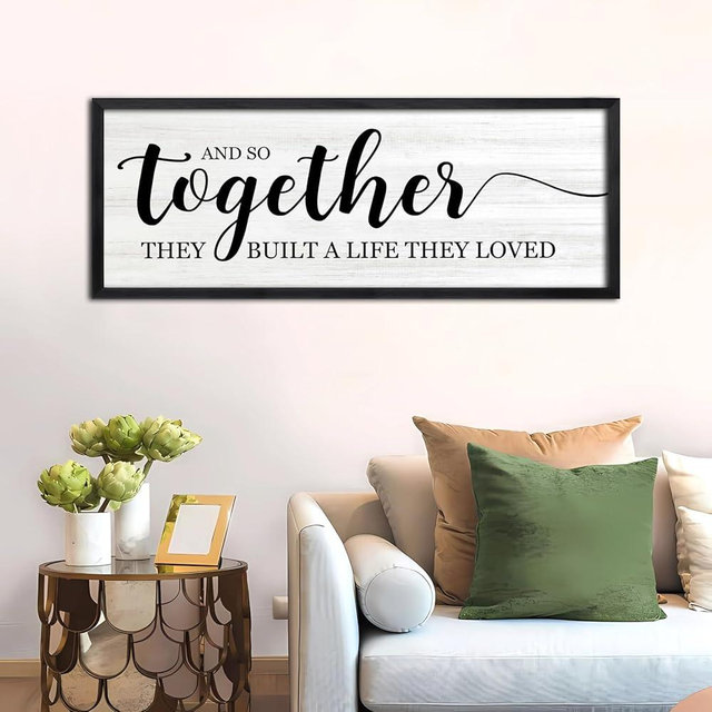 And So Together They Built A Life They Loved DecorativeSign & Plaque Framed Wall Art for Couples, 40''×15'' Vintage Wooden Horizontal Wall Decor Above Bed, Rustic Farmhouse Wedding Gift