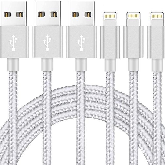 Ximytec iPhone Charger Cable [Mfi-Certified] 3Pack 10ft Nylon Braided High Speed USB Charging Cord Compatible with iPhone 12/11/XS/XR/X/8/7/6/5/iPad-SilverGray