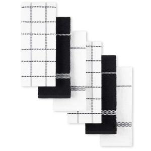 Martha Stewart Modern Waffle Kitchen Towel Set 6-Pack, Black, 16"x28"
