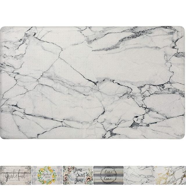 SoHome Cozy Living Anti-Fatigue Designer Kitchen Mat, Classic Marble White Gray Themed-Non Slip, Stain Resistant, Easy Clean, 1/2 Inch Thick Comfort Chef Mat, 18" x 30"