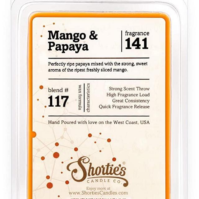 Shortie's Candle Company Mango & Papaya Wax Melts - Formula 117-1 Highly Scented 3 Oz. Bar - Made with Natural Oils - Fruit & Berry Air Freshener Cubes Collection
