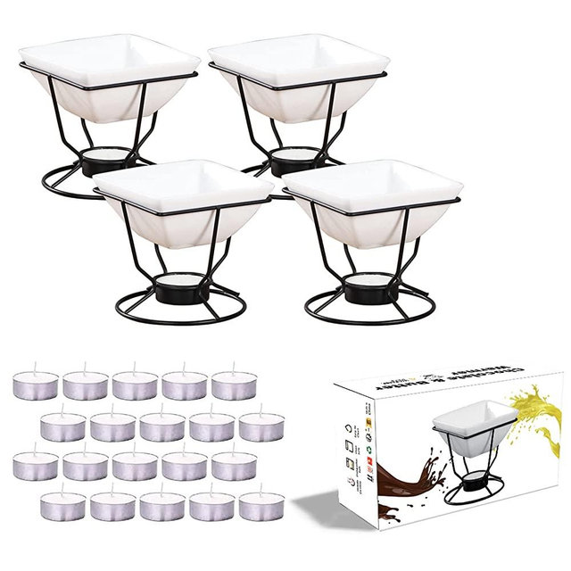 Luvan 7oz Butter Warmer for Seafood with 20 Tealight, 4Pcs Fondue Pot Set for Chocolate Butter Cheese, Food Grade Ceramic Bowl Oven Microware Dishwasher Safe,Perfect for family dip Fruit,Dessert,Snack