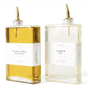 Molimoli Olive Oil Dispenser Bottle for Kitchen, Automatic Pourer, Glass Thin Bottle Dispenser for Kitchen, Olive Oil Cruet, | Set of 2 - Gold