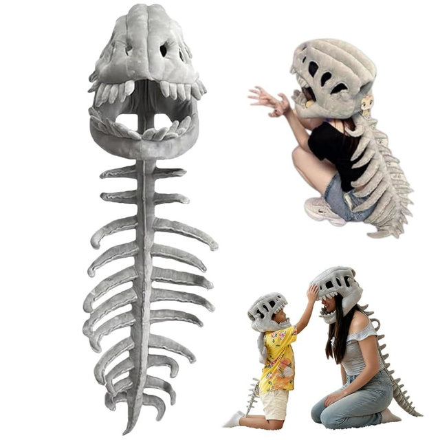 Dinosaur Skeleton Costume – 3D Spinosaurus Skull Mask & Plush Spine for Halloween, Cosplay & Dress-Up Play