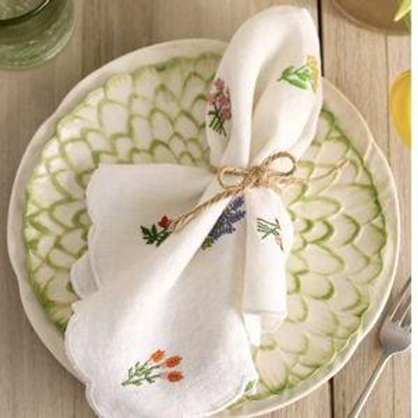 Embroidered Floral Linen Napkins, Set of 2