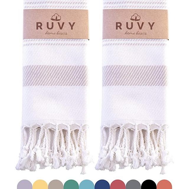 Ruvy Home Basics Turkish Hand Towels for Bathroom Set of 2 | 18"x40", 100% Cotton | Bathroom Hand Towels & Decorative Hand Towels for Bathroom, Kitchen, Yoga, Gym, Spa, Tea, Dishcloth, Face- Beige