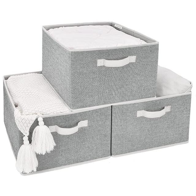 StorageWorks 32L Closet Storage Baskets for Shelves, Jumbo Closet Organizers with Handles, Foldable Closet Baskets for Linen Closet, 3-Pack, Gray