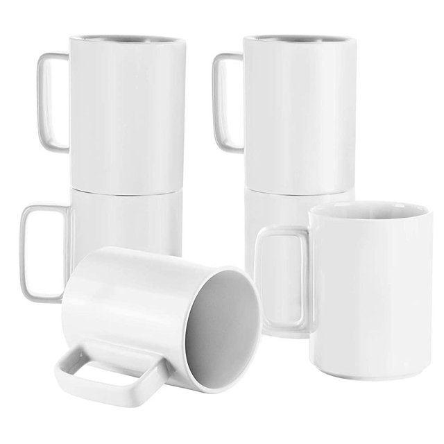 Porcelain Tea Mugs Coffee Mug Set, Large 16 Ounces Cups for Coffee, Tea, Cocoa, and Mulled Drinks, Set of 6, White
